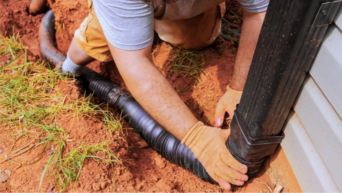 Downspout drainage redirection system installed in Central Maine